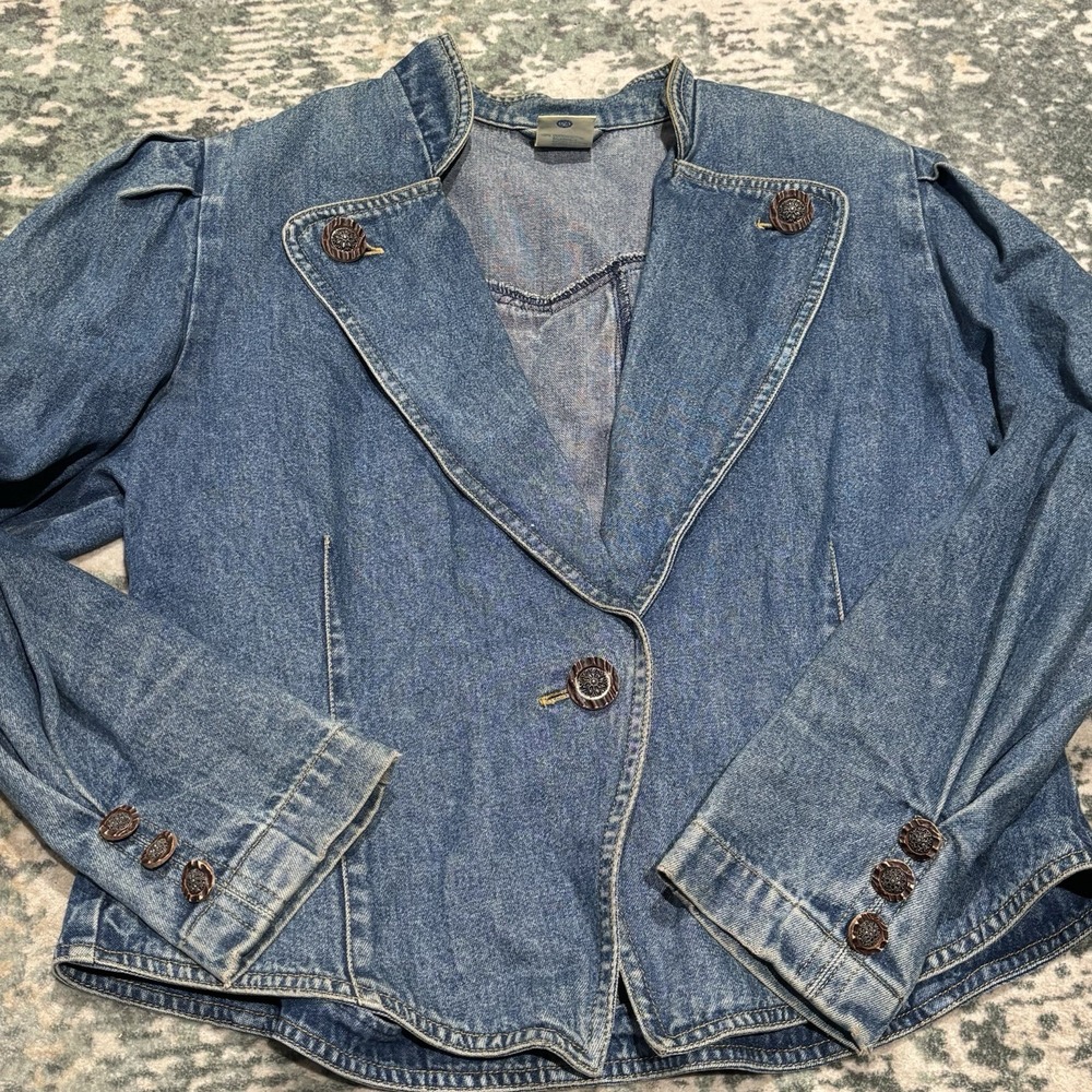 Vintage 80s Yessica C&A Denim Blazer Jacket Puff Sleeve Pleated Back Western 42